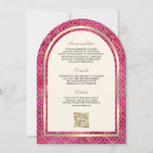 Rosa Gold marokkanische QR Code Sikh Arch Wedding Einladung (Rückseite)