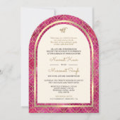 Rosa Gold marokkanische QR Code Sikh Arch Wedding Einladung (Vorderseite)