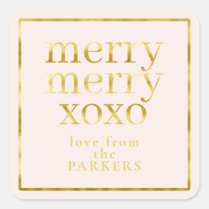 Rosa Gold Merry Merry XOXO ID1009 Quadratischer Aufkleber