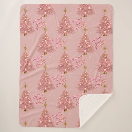 Rosa Gold Merry und helle Weihnachtsbaum Sherpadecke (Vorderseite)