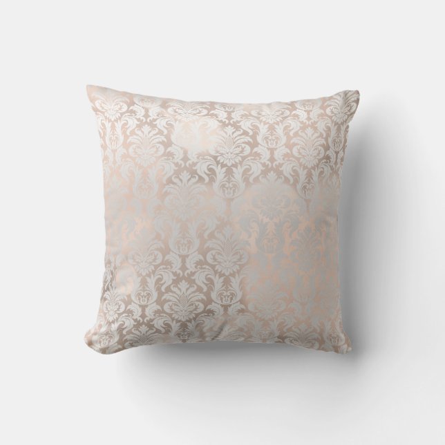 Rosa Gold Metallic Damask Royal Gray Kissen (Vorderseite)