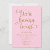 Rosa & Gold mit Twins Baby Dusche Einladungen (Vorderseite)