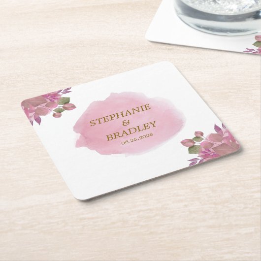 Rosa Gold Moderne Elegante Wasserfarbenhochzeit Rechteckiger Pappuntersetzer (angewinkelt)