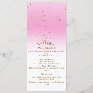 Rosa Gold Moderne Glamour Konfetti Party Hochzeits Menükarte