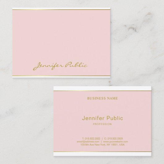 Rosa Gold Moderne, handgeschriebene Skriptvorlage Visitenkarte (Vorne/Hinten)