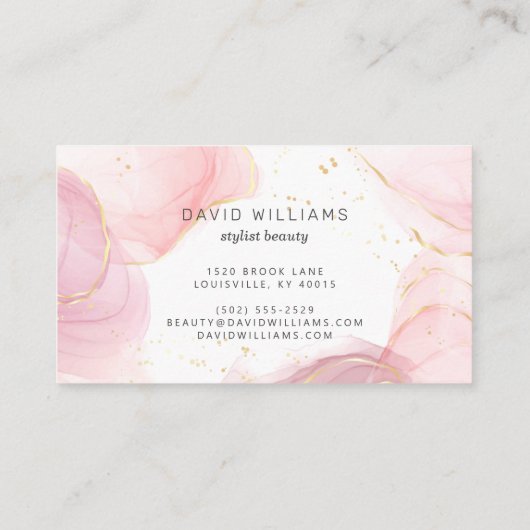 Rosa Gold Moderne Kunst Flüssige Wasserfarbe Visitenkarte (Rückseite)