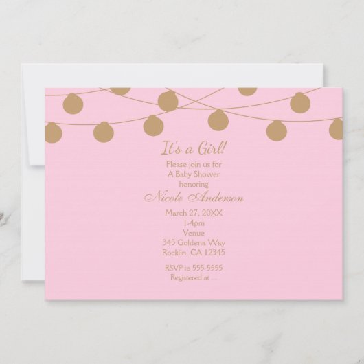 Rosa & Gold Moderne String Lights Chic Einladungen (Vorderseite)