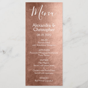 Rosa Gold Moderne und elegante Hochzeitsmenüs Menükarte
