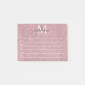 Rosa-Gold-Monogram-Script-Glitzer Post-it Klebezettel (Vorderseite)
