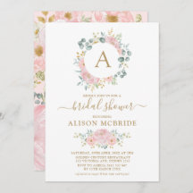 Rosa Gold Monogram Watercolor Blume Brautparty