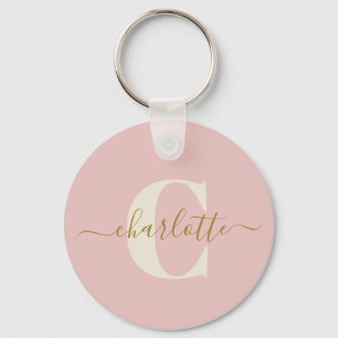 Rosa Gold Monogramm Name Schriftzug Personalisiert Schlüsselanhänger