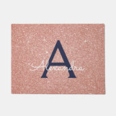 Rosa-Gold-Navy-Blauer-Sparkeil-Glitzer Monogram Fußmatte (Vorderseite)