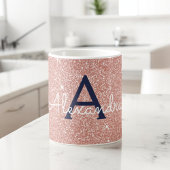 Rosa-Gold-Navy-Blauer-Sparkeil-Glitzer Monogram Kaffeetasse