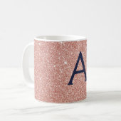 Rosa-Gold-Navy-Blauer-Sparkeil-Glitzer Monogram Kaffeetasse (Vorderseite Links)