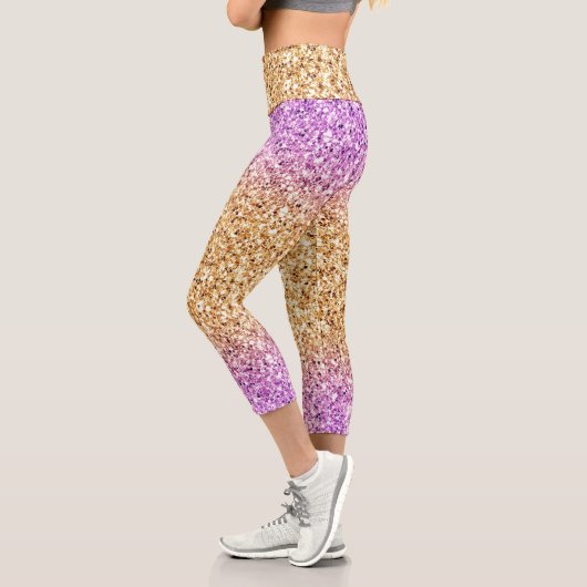 Rosa-Gold Ombre Glitzer Capri Leggings (Links)