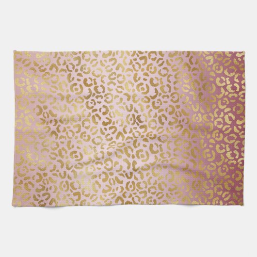 Rosa Gold Ombre Leopard Print Geschirrtuch (Horizontal)