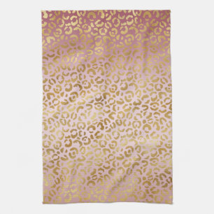 Rosa Gold Ombre Leopard Print   Geschirrtuch
