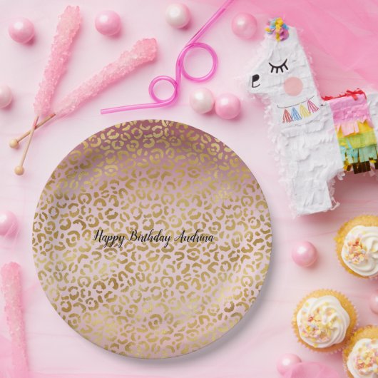 Rosa Gold Ombre Leopard Print          Pappteller (Party)