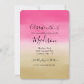 Rosa Gold Ombre Wasserfarbe Einladung (Vorderseite)