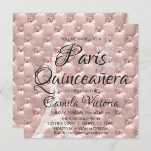 Rosa Gold Paris Quinceñera Celebration Einladung