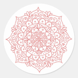 Rosa Gold Pink Glitter Mandala-Blume Runder Aufkleber
