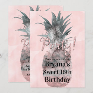 Rosa Gold Pink Tropischer Sommer Ananas Party Einladung