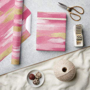 Rosa Gold Pinselstrich Print - Papierrollen Geschenkpapier