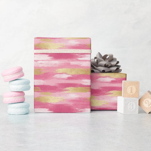 Rosa Gold Pinselstrich Stilwrapping Paper Roll Geschenkpapier (Babyparty)