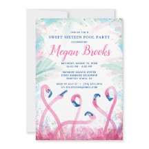 Rosa Gold Pool Party Tropischer Flamingo Geburtsta