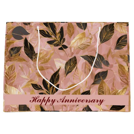 Rosa Gold Popular Boho Blätter Collection Große Geschenktüte (Vorderseite)