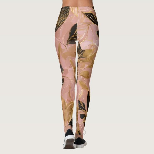Rosa Gold Popular Boho Blätter Collection Leggings (Rückseite)