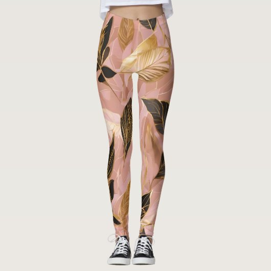 Rosa Gold Popular Boho Blätter Collection Leggings (Vorderseite)