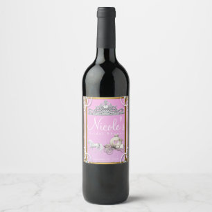 Rosa Gold Princess Crown Carriage Fairy Tale Wein Weinetikett