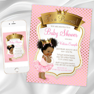 Rosa Gold Prinzessin Baby Shower Einladungen