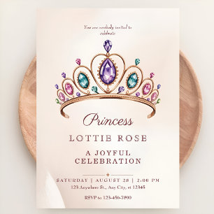 Rosa Gold Prinzessin Crown Royal Märchenparty Einladung