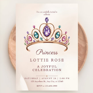 Rosa Gold Prinzessin Crown Royal Märchenparty Einladung
