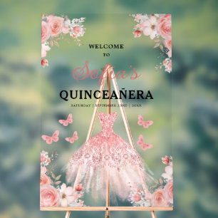 Rosa Gold Prinzessin Quinceañera Willkommen Acrylschild