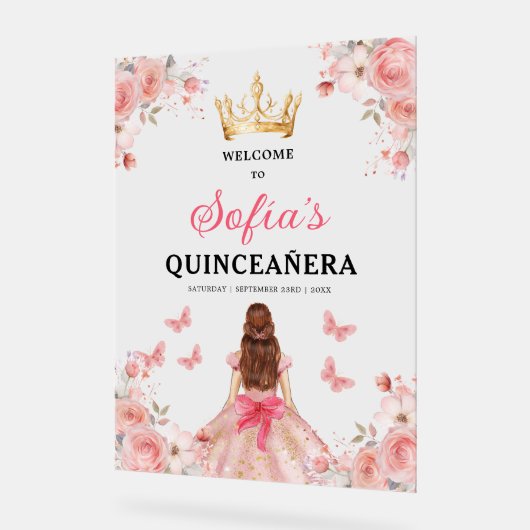 Rosa Gold Prinzessin Quinceañera Willkommen Acrylschild (Winkel)