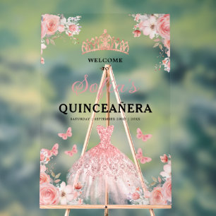 Rosa Gold Prinzessin Quinceañera Willkommen Acrylschild