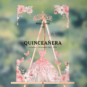 Rosa Gold Prinzessin Quinceañera Willkommen Acrylschild