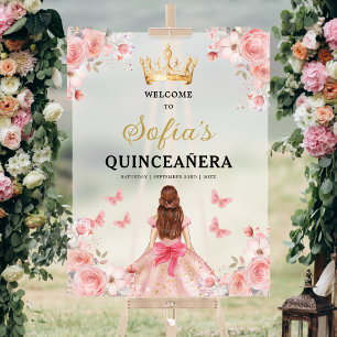 Rosa Gold Prinzessin Quinceañera Willkommen Acrylschild