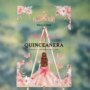 Rosa Gold Prinzessin Quinceañera Willkommen Acrylschild