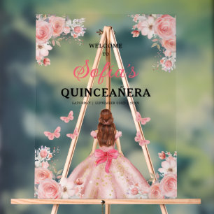 Rosa Gold Prinzessin Quinceañera Willkommen Acrylschild