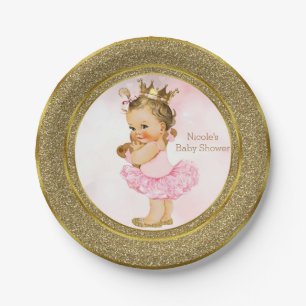 Rosa Gold Prinzessin Vintage Baby Mädchen Shower P Pappteller
