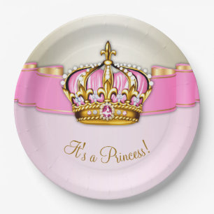 Rosa Gold Prinzessinnen Krone Mädchen Baby Shower Pappteller