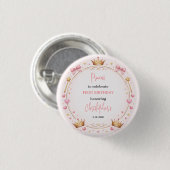 Rosa Gold Prinzessinnen Krone Märchen 1. Geburtsta Button (Vorne & Hinten)