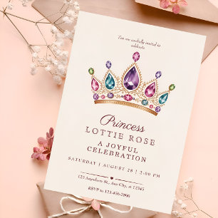 Rosa Gold Prinzessinnen Krone Märchenfeier Einladung