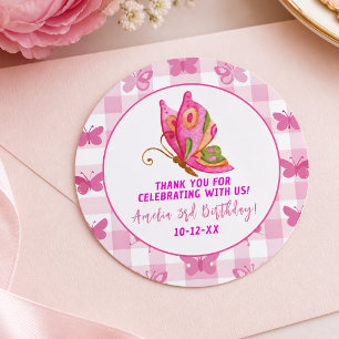 Rosa Gold Purpur elegante Schmetterling Mädchen Ge Runder Aufkleber