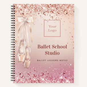 Rosa Gold-Rosé Glitter Tanzschule Logo Tagebuch Notizblock