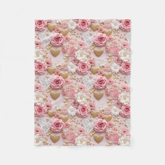Rosa Gold Rose Herz Fleecedecke (Vorderseite)